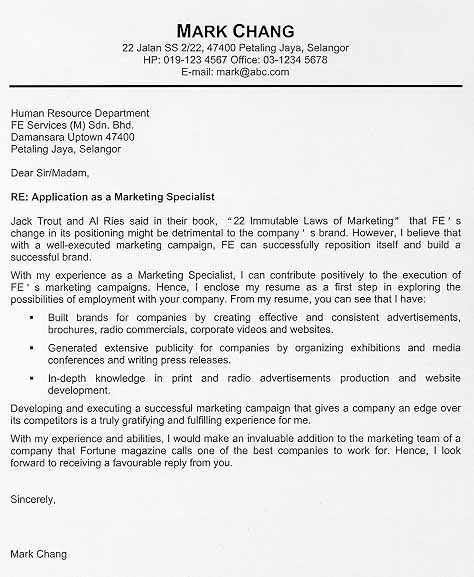 Cover letter marketing professional