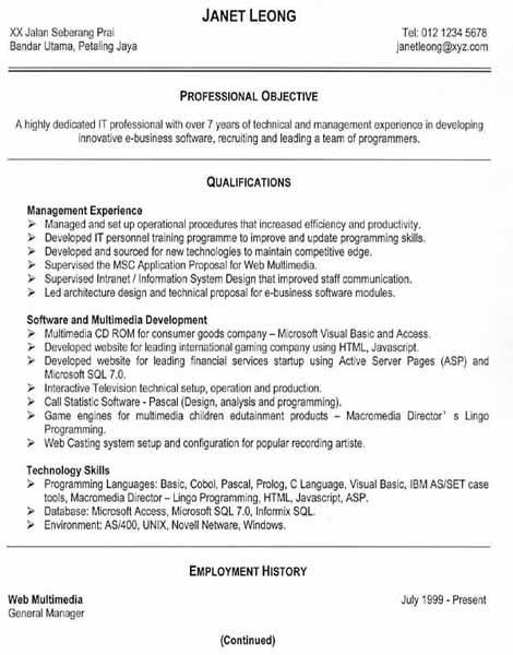 Free resume samples: Aneffective functional resume