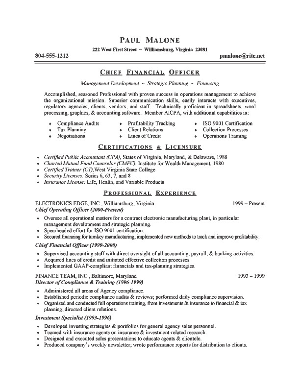 Functional resume example finance