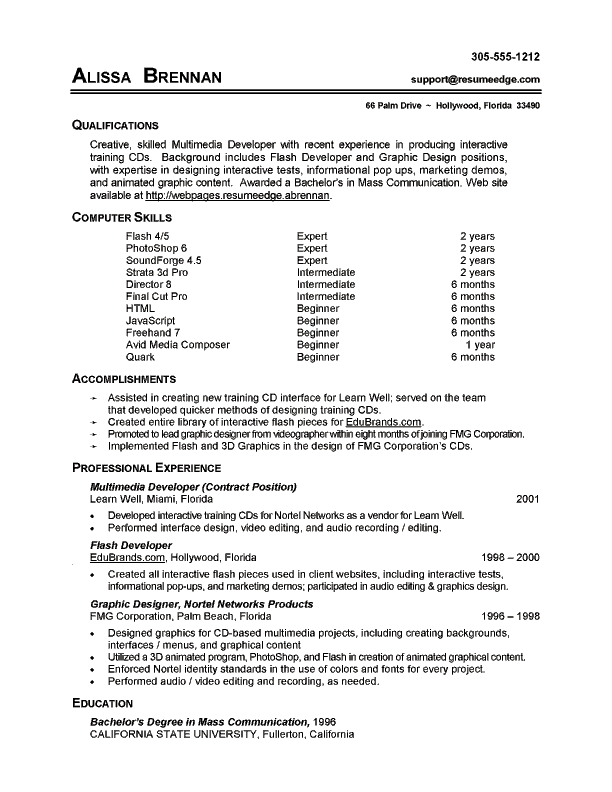 Sample resume with skills listed