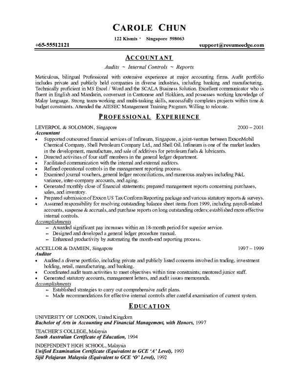 Format Of A Resume. Sample Accounting Resume