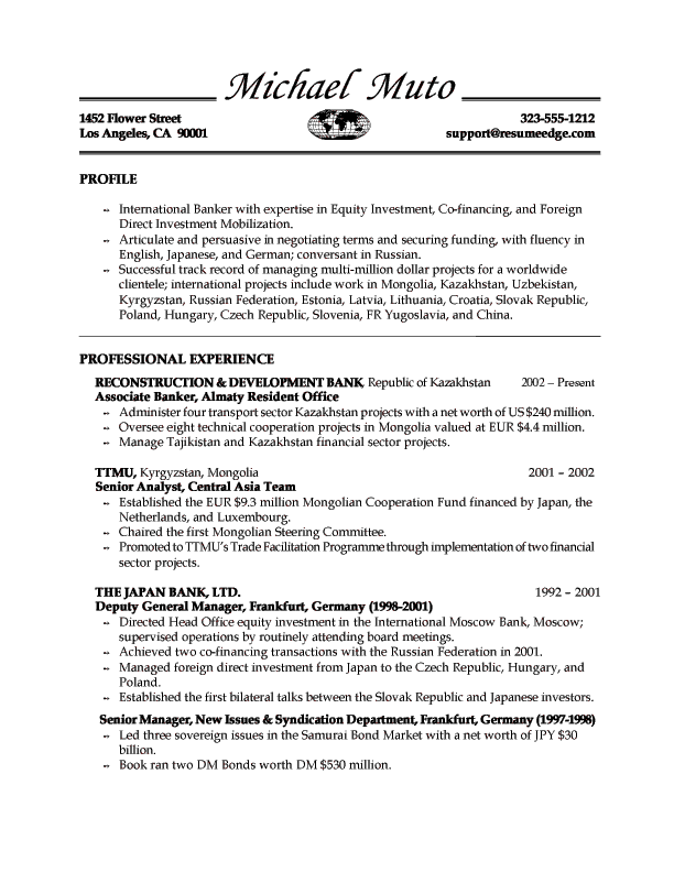 Resume format banker