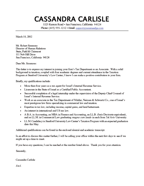 Free sample of a cover letter for a resume