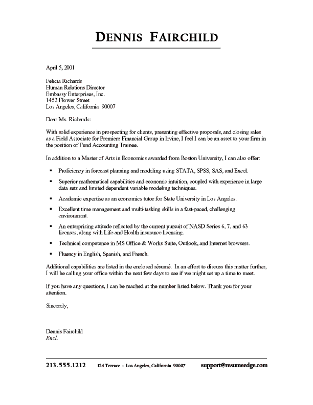 Sample cover letter for financial customer service representative